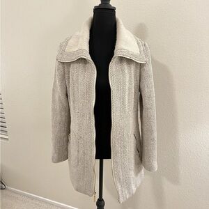 Kensie Elegant Cream Herringbone Teddy Jacket‎ Thick Heavy Winter Coat